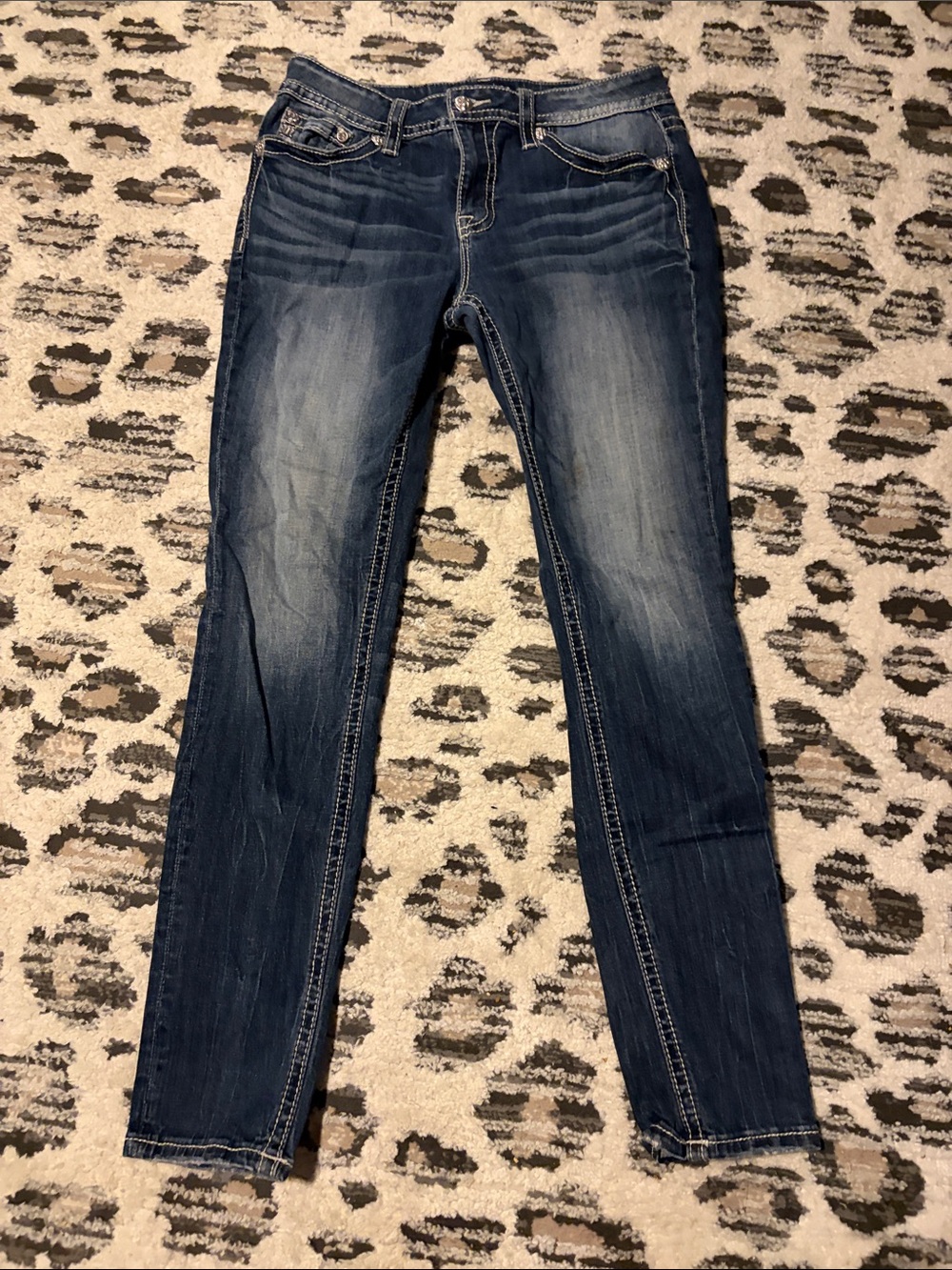 Miss Me Blue Skinny Jeans with Faded Whiskering